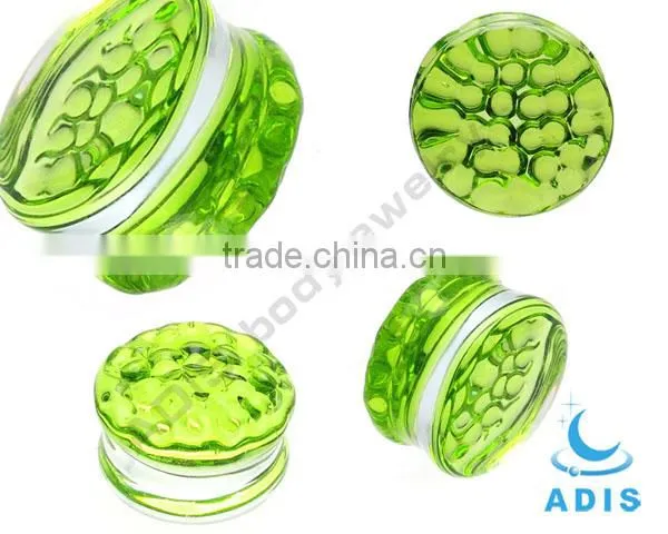 00g green dot bottom ear expander stretching pyrex glass plug piercing