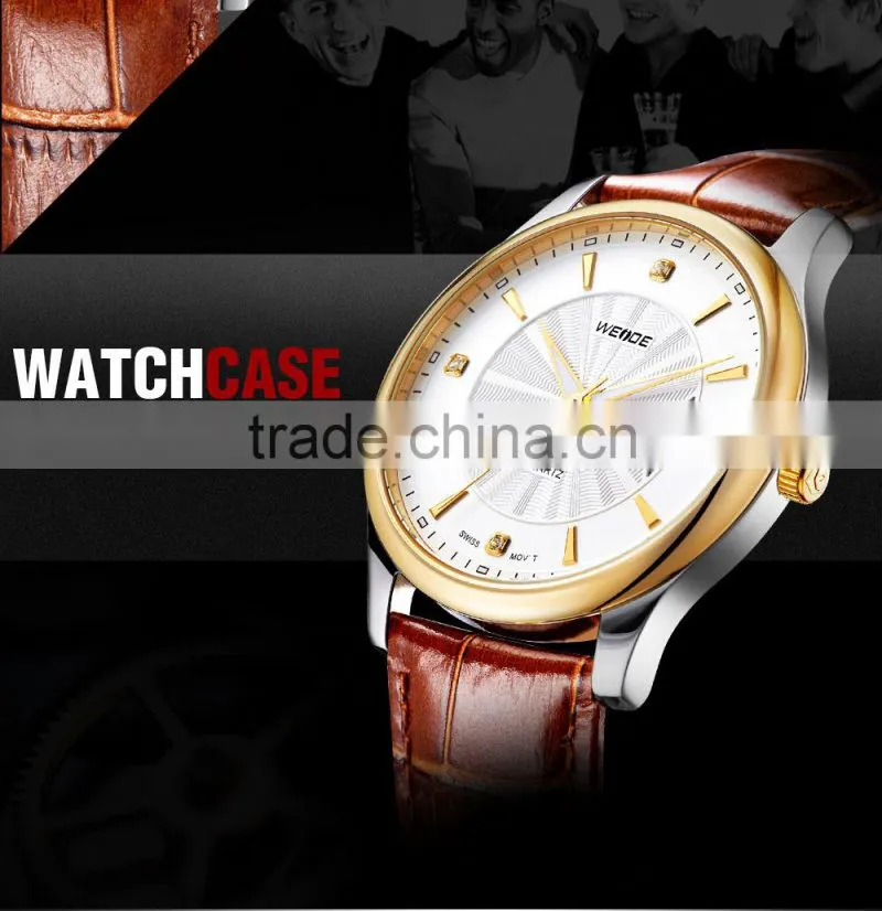 WEIDE CE RoHS Certified Genuine Leather Sapphire Quartz Watch