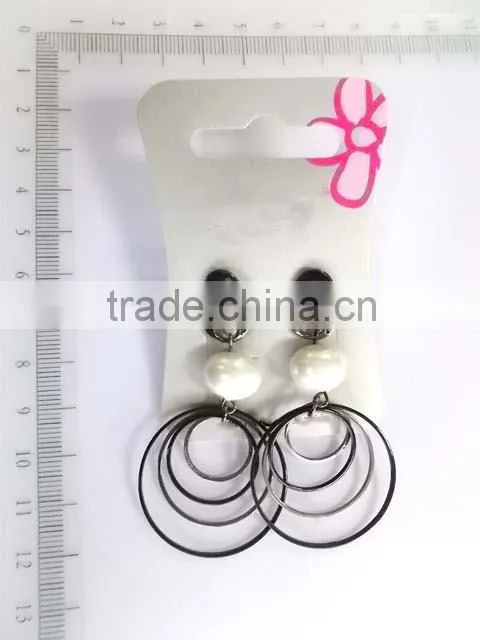 Fancy silvery hollow out circles cross chain dangle earrings