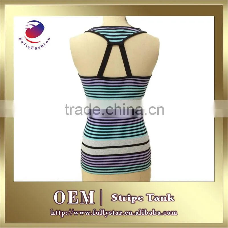 sleeveless print t shirt stripe lady t shirt custom girl stripe t-shirt