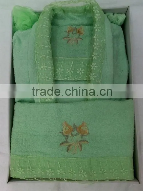 factory supply embroidered bright blue pure cotton luxury hotel and spa used unisex bathrobe