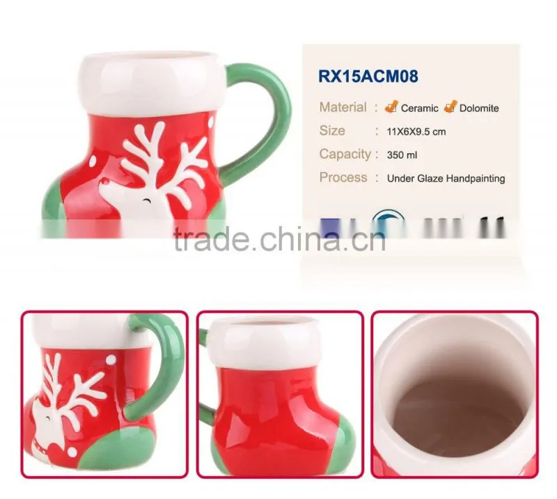 Hand-painted shoes shape ceramic Christmas gift coffee mugs