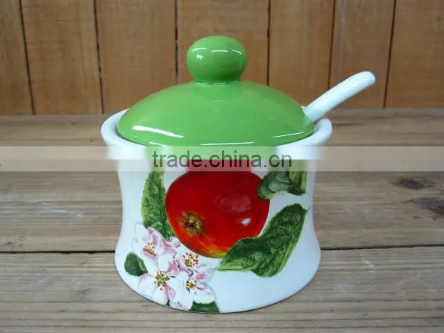 Fresh Decal Ceramic Sugar Canister with Spoon
