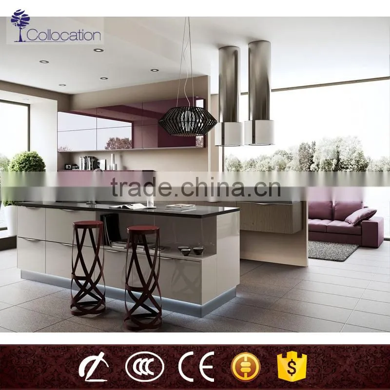 China Made High Gloss Metallic red Lacquer Finish Modular Kitchen Cabinets Design