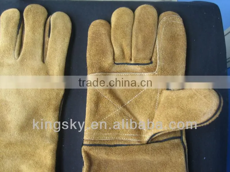 High quality cow split leather reiforcement palm welding glove