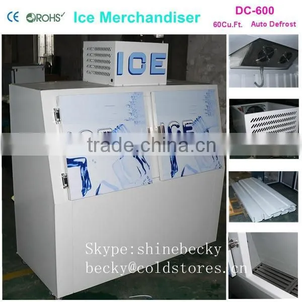 New design cihlled and freezing ice merchandiser for gas station ice storage bin