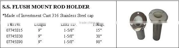 316 Stainless Steel cap Flush Mount Rod Holders 15,30 ,90 degree