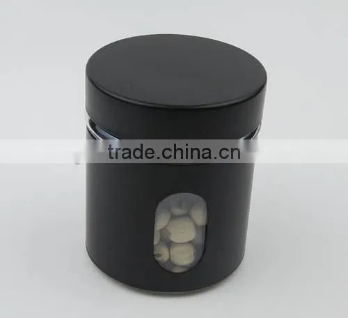 350ml Black Colored Iron Covered Glass Jar with Metal Screw Lid, Glass Coffee Jar