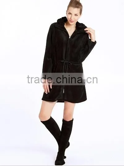 100% polyester coral fleece thick robe with shawl collar