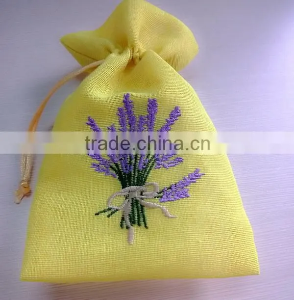 cotton linen gift packing bags with pvc window and greek oil designs embroidery