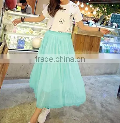 Summer Women's Net Yarn Casual Long Skirt Candy Color Solid Maxi Skirt