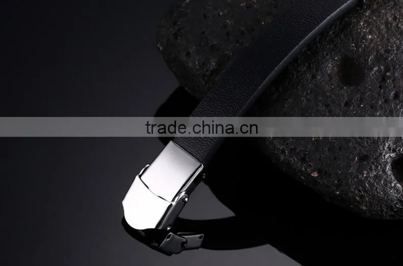 Daihe stainless steel&genuine leather bracelet for men