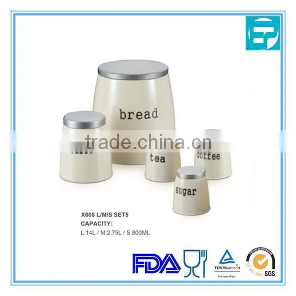 5pcs steel milky bread bin set