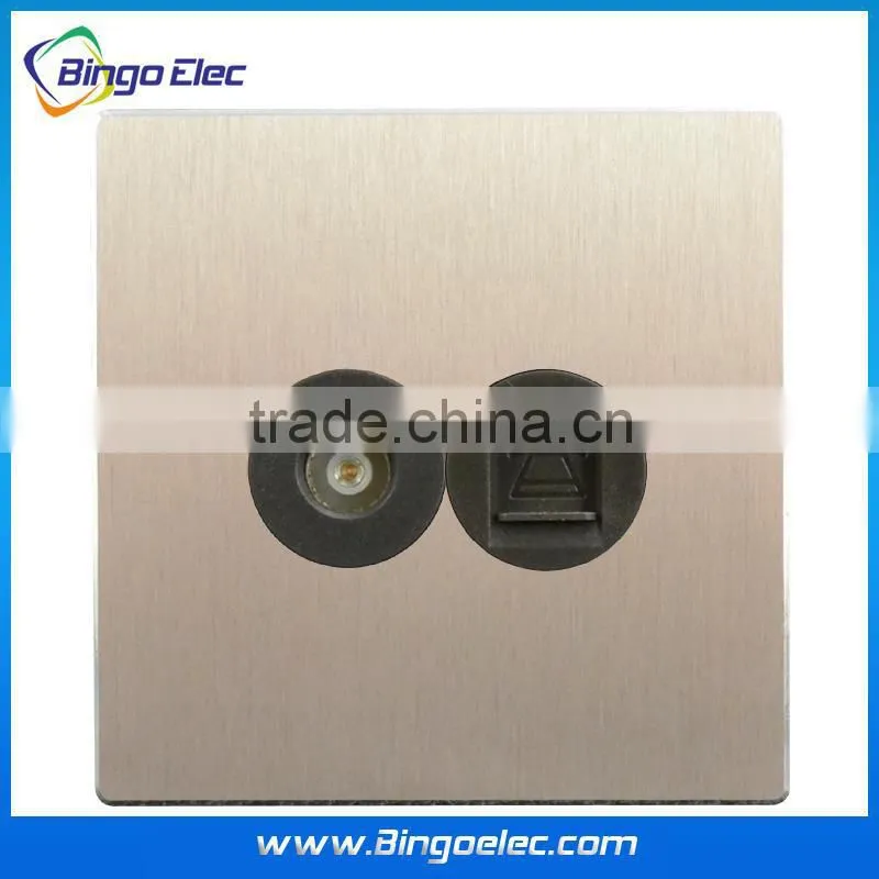 Metal surface TV and TEL data wall socket