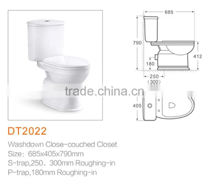 Popular bathroom ceramics washdown two piece toilet DT2022