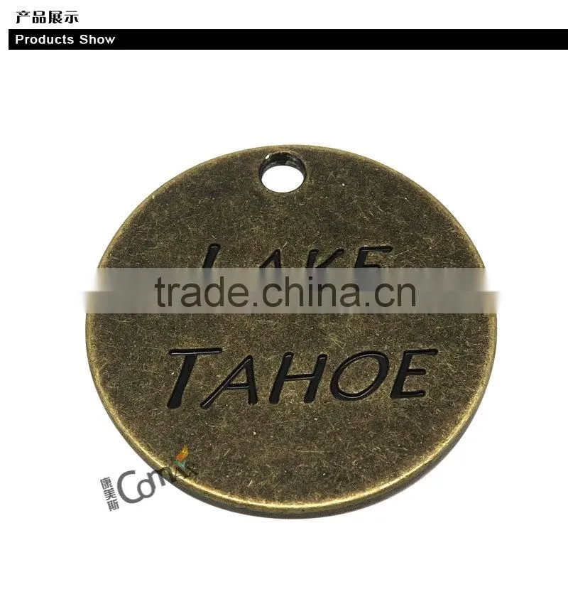 Anti brass round engraved small custom metal jewelry tags