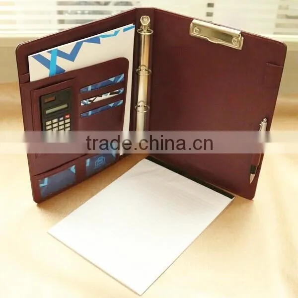 PU zippered A4 leather ring folder