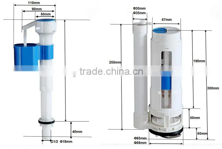 watermark dual flush valve and water tank fill valve
