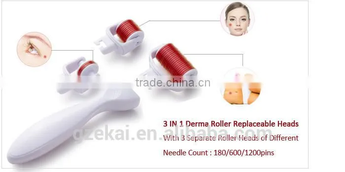 White 3 IN 1 Derma Roller Kit With 3 Separate Heads 180c/600c/1200c for Eyes+Face+Body