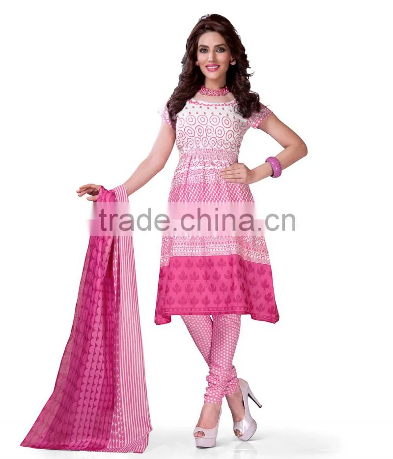 white and pink south cotton dress material