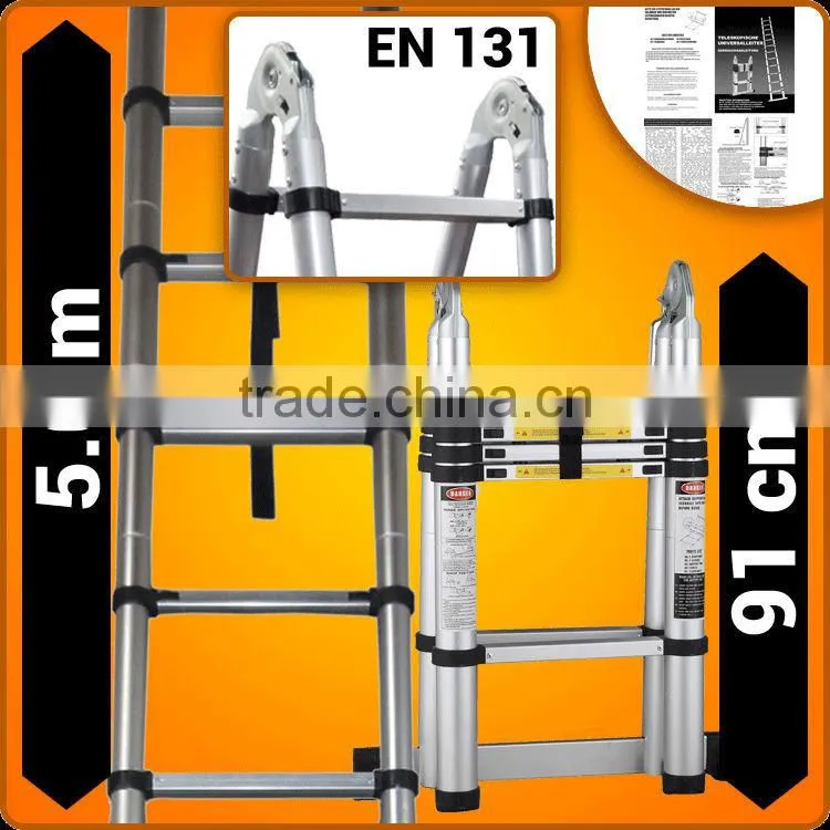 5m Telescopic Foldable Extendable Multipurpose Aluminium A Frame Ladder