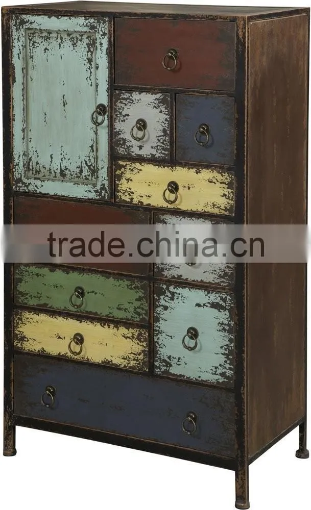 metal frame colorful drawers Antique living room cabinets