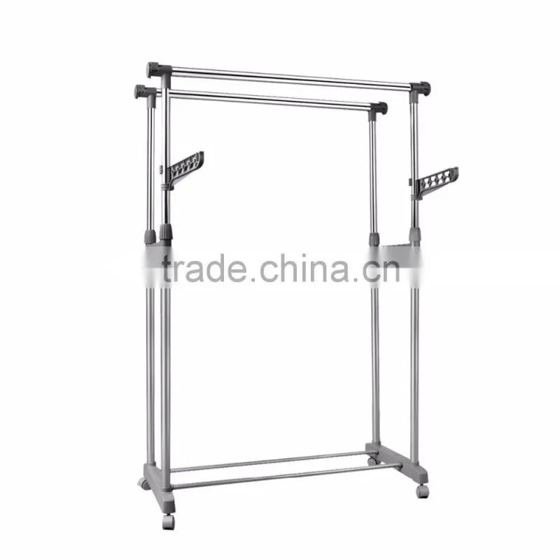 Heavy Duty Double Rail Adjustable Telescopic Rolling Clothing Garment Rack