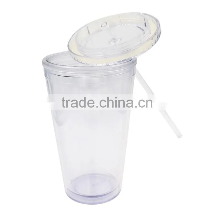 Wholesale Clear Plastic Disposable Straw Cup with Lid, IML Custom Logo Printed Cup With Straw