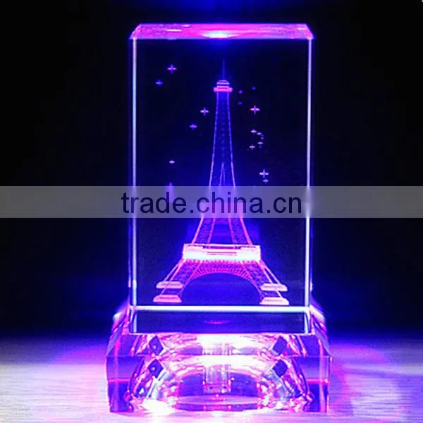 2016 3d crystal eiffel tower with light base