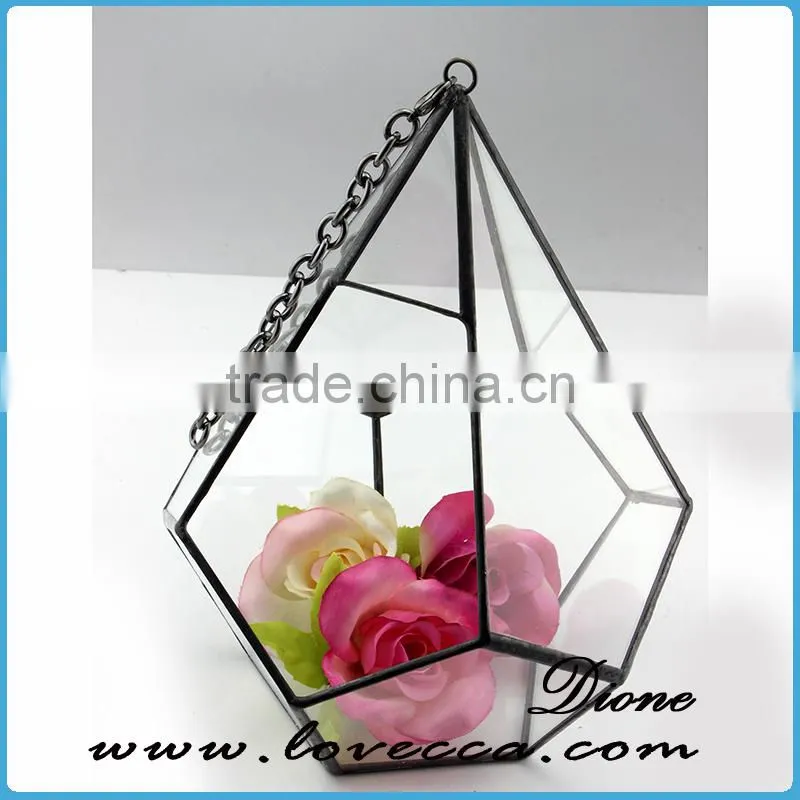 Glass cube shaped terrarium hanging geometry glass terrarium