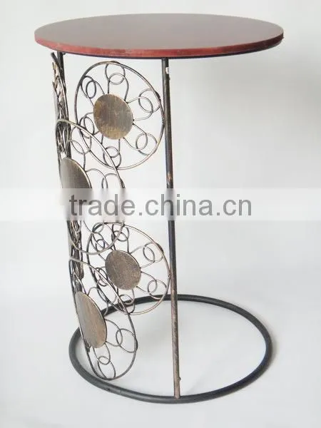 RH-4647 Metal round wood top snack coffee table Circle Motif Sofa Side Table