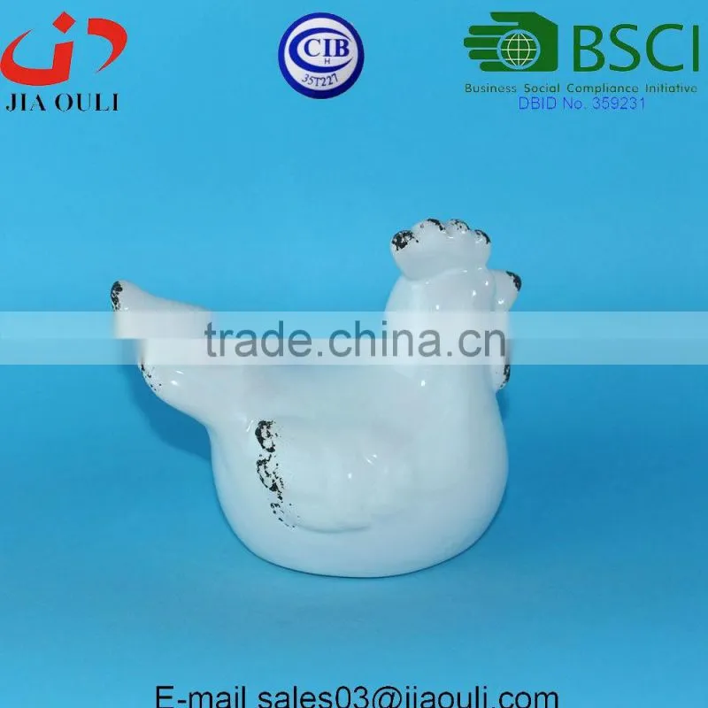 BSCI Audit Factory decorative ceramic chicken antique white ceramic rooster