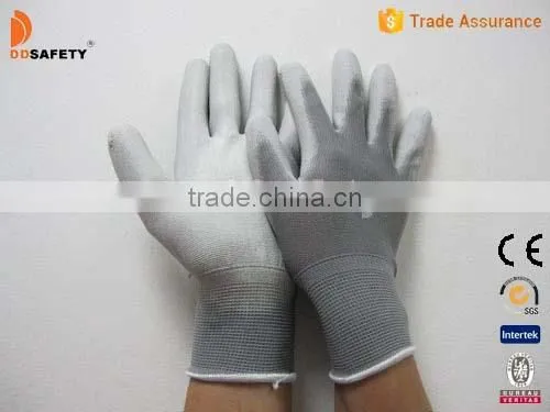 DDSAFETY Hot Sale 2016 Grey Nylon With White PU Coated Safety Gloves