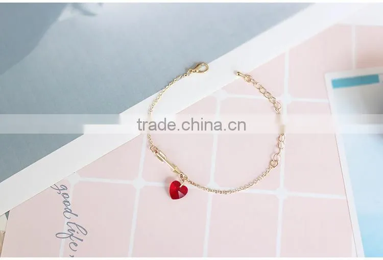 Cupid arrow bracelet gold arrow crystal heart charms gold chain bracelet for lovers Valentine's day jewelry gifts