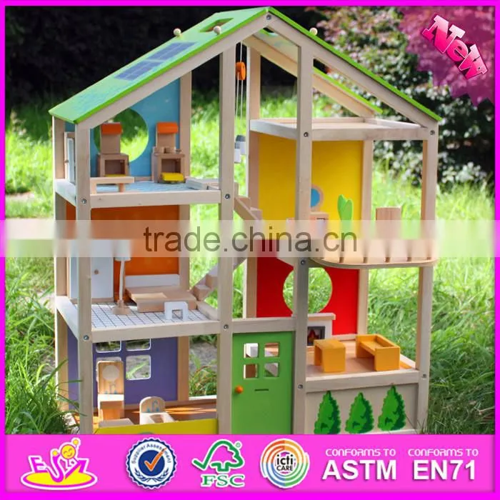 2016 New fashion children wooden dollhouse kits for sale W06A082