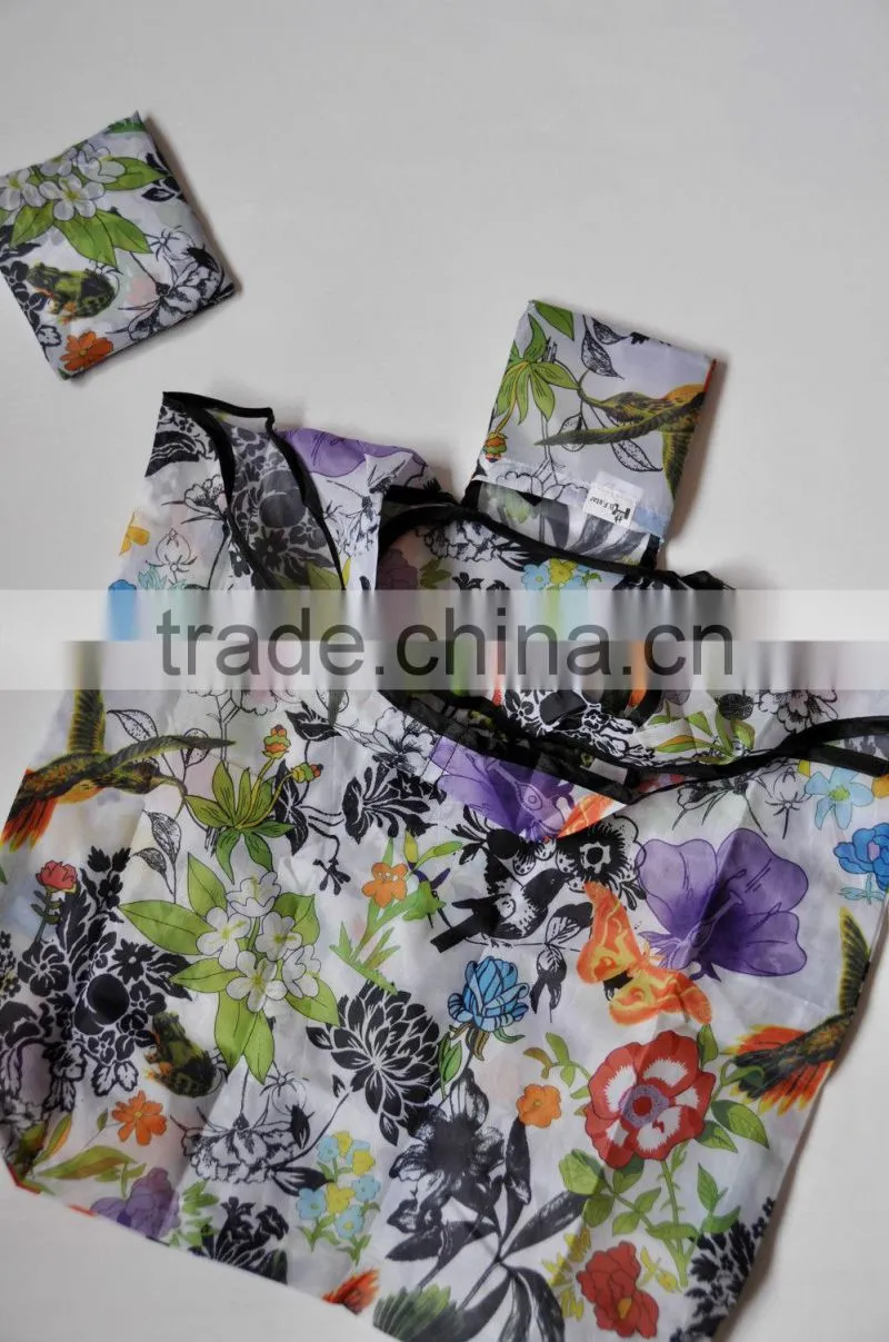 Rose Flowers Hummingbird Spring Eco Reusable Foldable Shopping Tote Bag