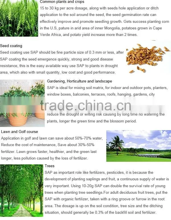 Solid rain/agriculture used potassium based SAP /potassium polyacrylate