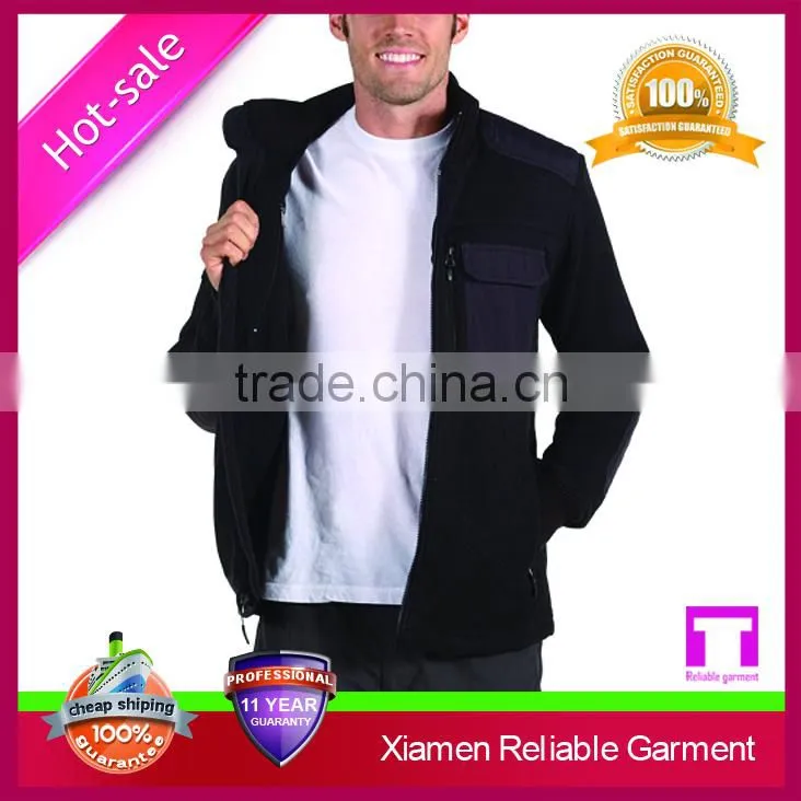 100% polyester ribbed collar soft sweater knit fleece jacket for man