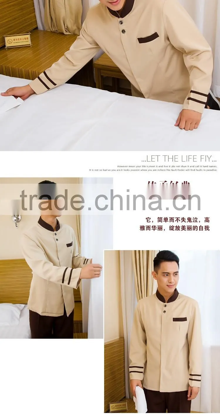 Juqian bulk cheap price designer men's hotel and restaurant uniform housekeeping staff designs