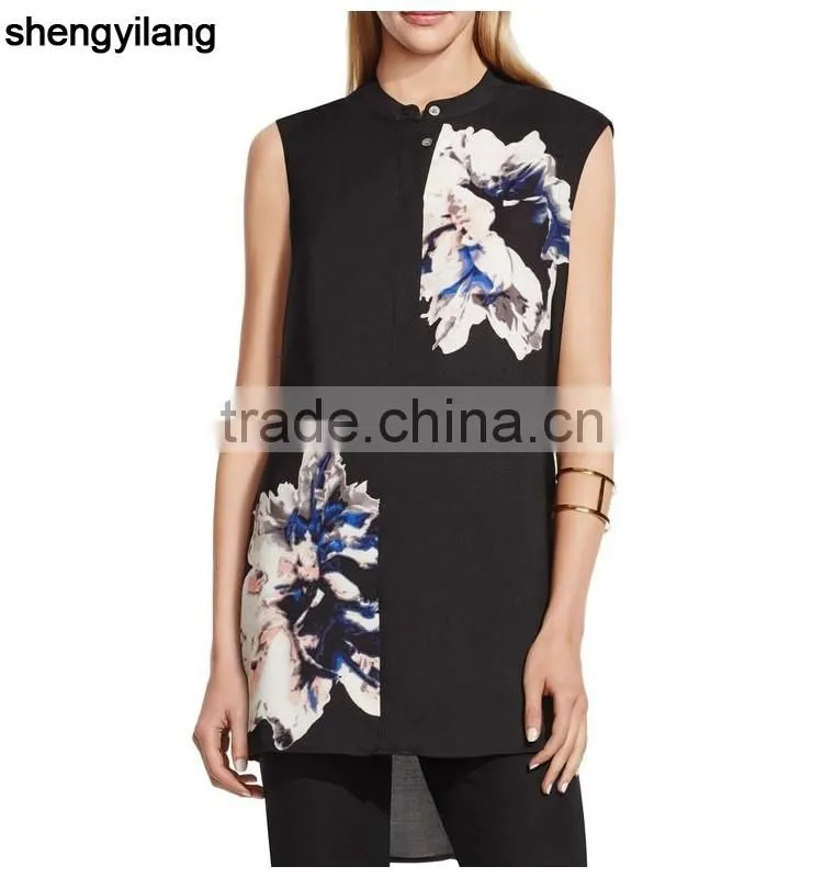 Floral print navy/black polyester/spandex cheap tank top/singlet factory guangzhou China