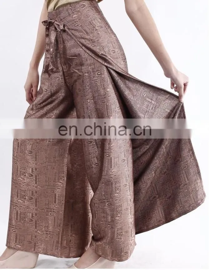 Womens Black Thai Silk Wrap Pants/Fisherman Sarong Harem Yoga Trousers Wide Leg