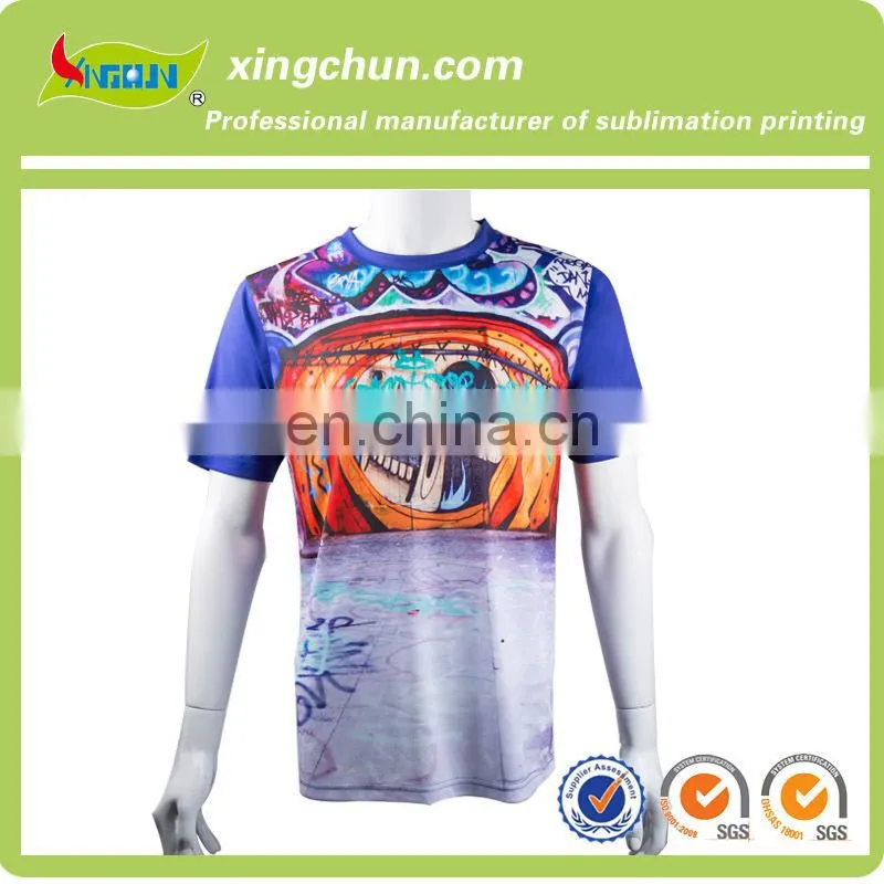 Scrawl dye sublimation printed top T shirts for your custom made in china on 100% Polyester