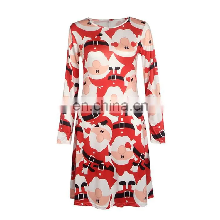 Christmas Evening Party Dress Long Sleeve Red Fashion Mini Christmas Dress