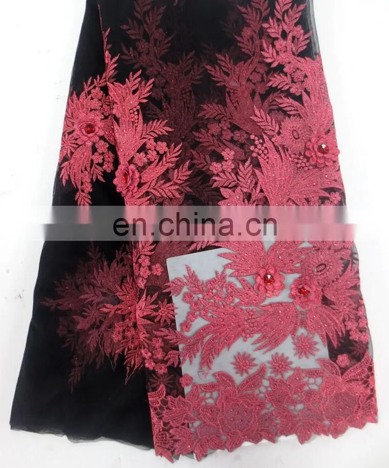 2016 wholesale french tulle lace EMBROIDERY LACE FABRIC beaded lace fabric for aso-ebi wedding party