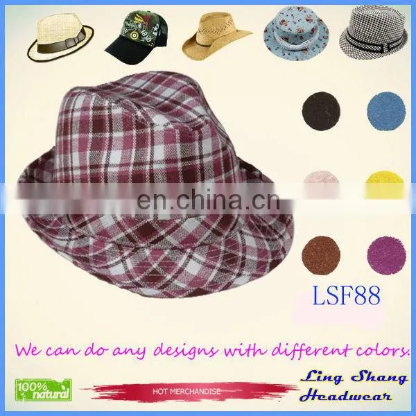 LSF85 Ningbo Lingshang Popular Cheap Factory Sale Checked Unisex popular dance Fedora Hat