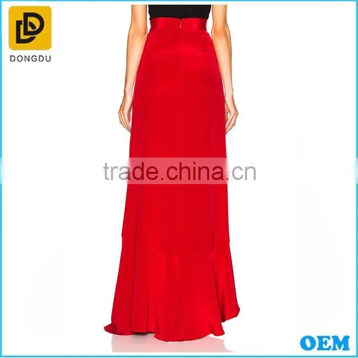 2016 High quality Hot sexy silk stain red long slipt skirt