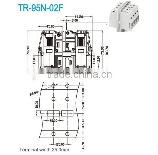 Panel Mount Screw terminal Pitch 25.00mm 600V 230A High Current terminal