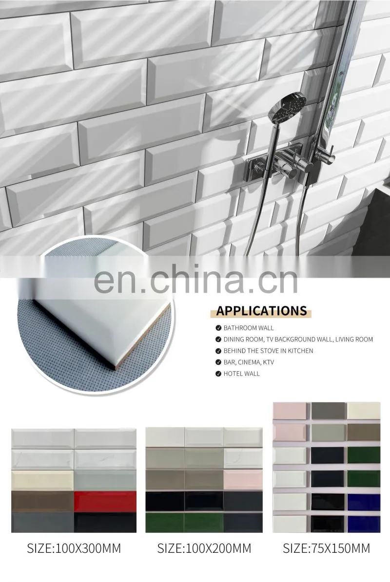 75x150 nero black flat,wavy,beveled edge ceramic glazed kitchen bathroom matte subway ceramic wall tile OW082