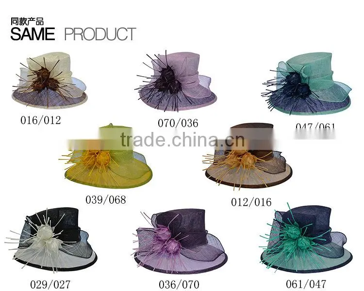 Handmade Style Wide Brim Millinery Sinamay Church Hats Fascinator With Bud