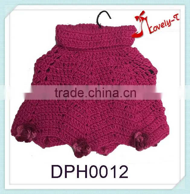 Handmade flower embroidery cable knit poncho sweater patterns crochet poncho with mandarin collar